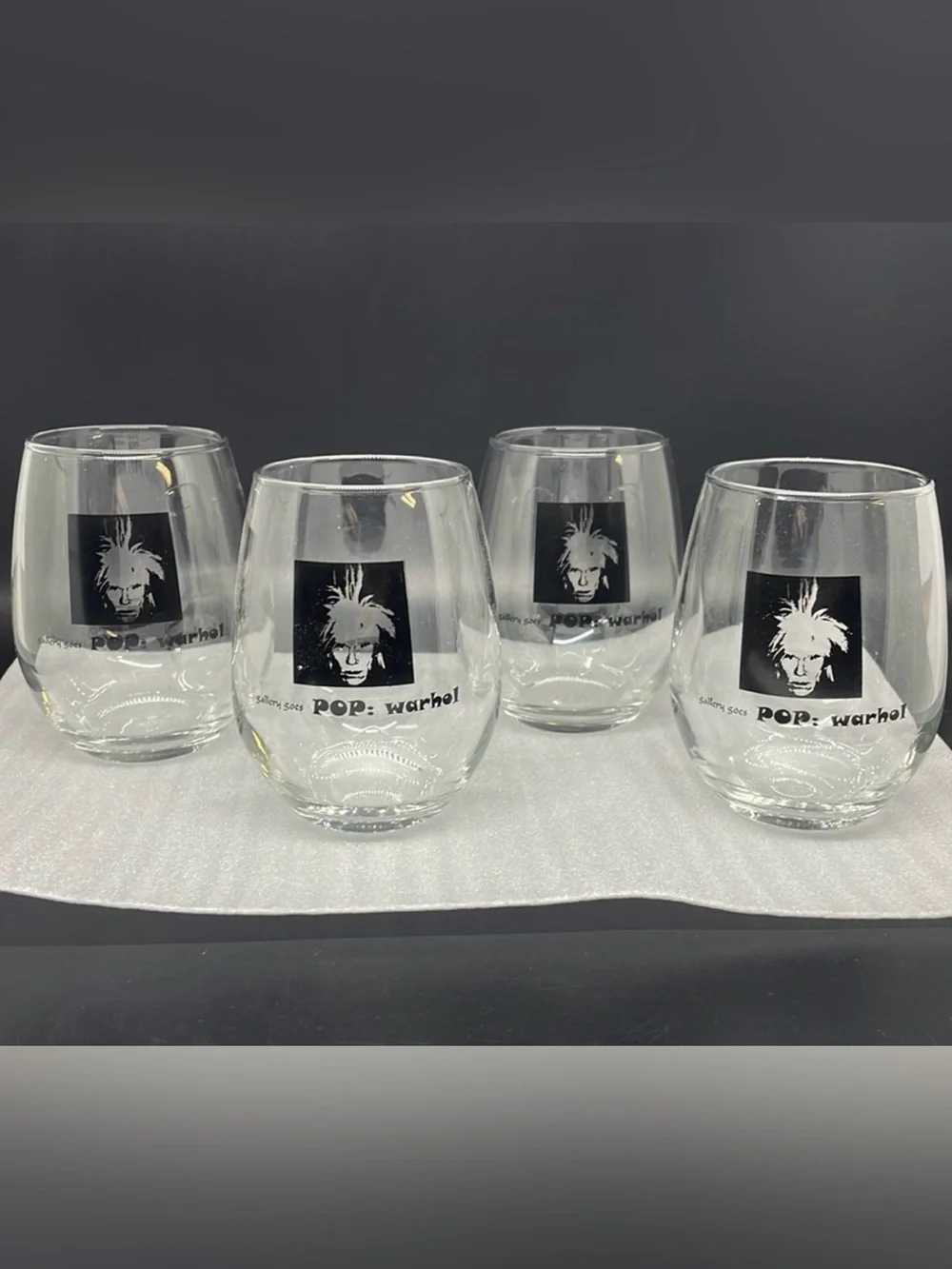 Andy Warhol Art Gallery Goes Pop Stemless Wine Glasses Set of 4